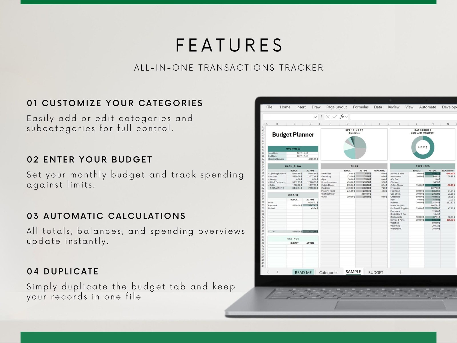 Ultimate Budget & Transaction Tracker | Mint-Inspired Money Management Spreadsheet | 10 Custom Excel Theme Colors + Tutorials